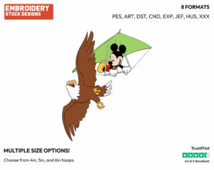 Mickey Hang Gliding, Eagle - Disney's Mickey Mouse - Embroidery Design in 3 sizes & 8 formats