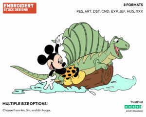 Surfing With Dinosaur - Disney's Mickey Mouse - Embroidery Design in 3 sizes & 8 formats