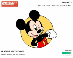 Mickey Winking - Disney's Mickey Mouse - Embroidery Design in 3 sizes & 8 formats