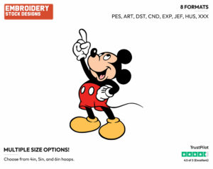 Pointing Up - Disney's Mickey Mouse - Embroidery Design in 3 sizes & 8 formats