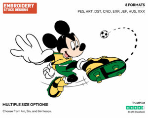 Mickey Playing Soccer - Disney's Mickey Mouse - Embroidery Design in 3 sizes & 8 formats