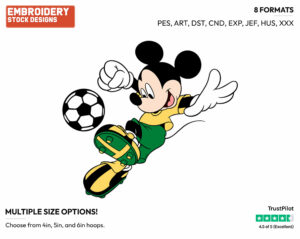 Mickey Playing Soccer - Disney's Mickey Mouse - Embroidery Design in 3 sizes & 8 formats