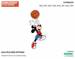 Mickey Playing Basketball - Disney's Mickey Mouse - Embroidery Design in 3 sizes & 8 formats