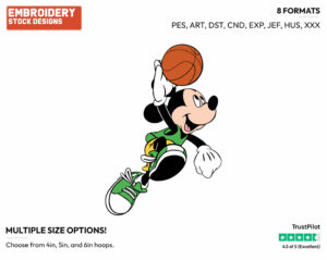 Mickey Playing Basketball - Disney's Mickey Mouse - Embroidery Design in 3 sizes & 8 formats