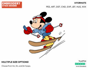 Mickey Skiing - Disney's Mickey Mouse - Embroidery Design in 3 sizes & 8 formats