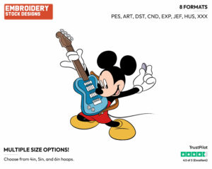 Mickey Playing Electric Guitar - Disney's Mickey Mouse - Embroidery Design in 3 sizes & 8 formats