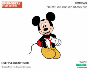 Mickey Sitting - Disney's Mickey Mouse - Embroidery Design in 3 sizes & 8 formats