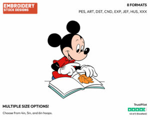 Mickey Preserving Fall Leaf In Book - Disney's Mickey Mouse - Embroidery Design in 3 sizes & 8 formats