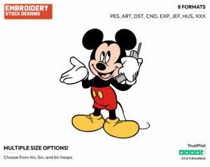 Mickey Talking On Cellphone - Disney's Mickey Mouse - Embroidery Design in 3 sizes & 8 formats