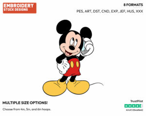 Mickey Talking On Cellphone - Disney's Mickey Mouse - Embroidery Design in 3 sizes & 8 formats