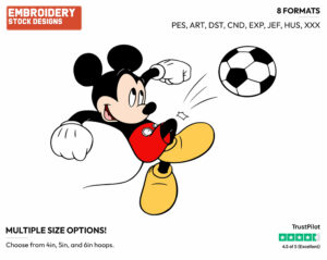 Mickey Playing Soccer - Disney's Mickey Mouse - Embroidery Design in 3 sizes & 8 formats
