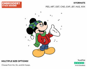 Dressed For Winter In Snowfall - Disney's Mickey Mouse - Embroidery Design in 3 sizes & 8 formats