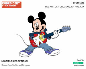 Mickey Playing Electric Guitar - Disney's Mickey Mouse - Embroidery Design in 3 sizes & 8 formats