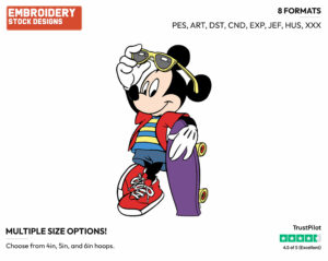Mickey, Skateboard - Disney's Mickey Mouse - Embroidery Design in 3 sizes & 8 formats