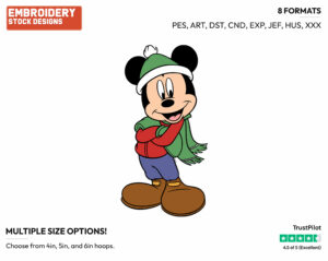 Mickey Mouse Dressed For Winter - Disney's Mickey Mouse - Embroidery Design in 3 sizes & 8 formats