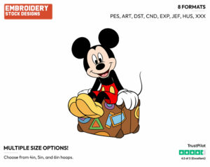 Mickey Sitting On Suitcase - Disney's Mickey Mouse - Embroidery Design in 3 sizes & 8 formats