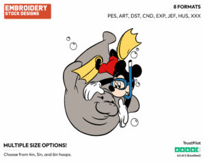 Mickey Swimming With Manatee - Disney's Mickey Mouse - Embroidery Design in 3 sizes & 8 formats