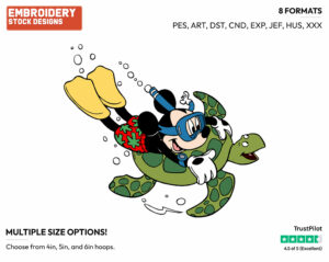 Mickey Swimming With Turtle - Disney's Mickey Mouse - Embroidery Design in 3 sizes & 8 formats