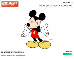 Mickey Shrugging - Disney's Mickey Mouse - Embroidery Design in 3 sizes & 8 formats