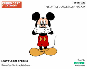Covering Mouth With Hands - Disney's Mickey Mouse - Embroidery Design in 3 sizes & 8 formats