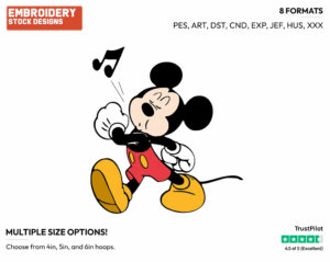Whistling - Disney's Mickey Mouse - Embroidery Design in 3 sizes & 8 formats