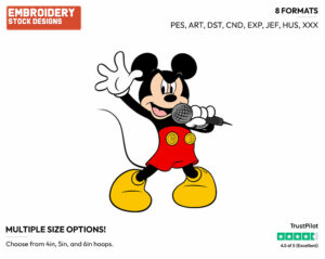 Singing Into Microphone - Disney's Mickey Mouse - Embroidery Design in 3 sizes & 8 formats