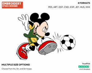 Playing Soccer - Disney's Mickey Mouse - Embroidery Design in 3 sizes & 8 formats