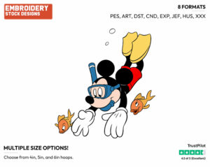 Scuba Diving - Disney's Mickey Mouse - Embroidery Design in 3 sizes & 8 formats