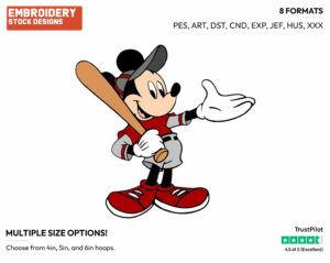 Playing Baseball - Disney's Mickey Mouse - Embroidery Design in 3 sizes & 8 formats