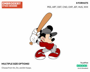Playing Baseball - Disney's Mickey Mouse - Embroidery Design in 3 sizes & 8 formats