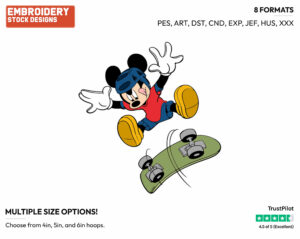 Skateboarding - Disney's Mickey Mouse - Embroidery Design in 3 sizes & 8 formats
