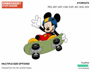 Skateboarding - Disney's Mickey Mouse - Embroidery Design in 3 sizes & 8 formats