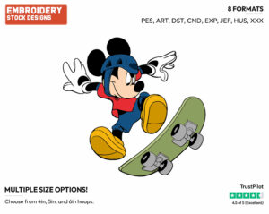 Skateboarding - Disney's Mickey Mouse - Embroidery Design in 3 sizes & 8 formats