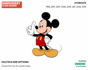 Holding Up Index Finger - Disney's Mickey Mouse - Embroidery Design in 3 sizes & 8 formats