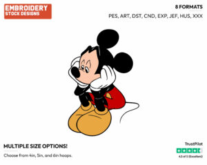 Depressed Mickey Mouse - Disney's Mickey Mouse - Embroidery Design in 3 sizes & 8 formats