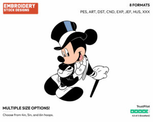 Mickey In A Tuxedo - Disney's Mickey Mouse - Embroidery Design in 3 sizes & 8 formats