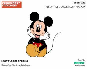 Cute Mickey - Disney's Mickey Mouse - Embroidery Design in 3 sizes & 8 formats
