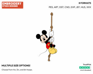 Mickey Climbing Rope - Disney's Mickey Mouse - Embroidery Design in 3 sizes & 8 formats