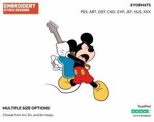 Mickey Playing Electric Guitar - Disney's Mickey Mouse - Embroidery Design in 3 sizes & 8 formats