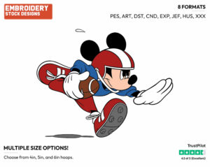 Playing Football - Disney's Mickey Mouse - Embroidery Design in 3 sizes & 8 formats