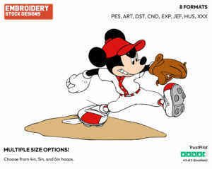 Mickey Mouse Pitching Ball, Playing Baseball - Disney's Mickey Mouse - Embroidery Design in 3 sizes & 8 formats