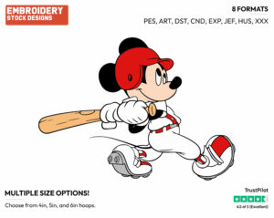 Mickey Mouse Swinging Baseball Bat - Disney's Mickey Mouse - Embroidery Design in 3 sizes & 8 formats