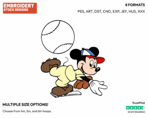Mickey Mouse Pitching Ball, Playing Baseball - Disney's Mickey Mouse - Embroidery Design in 3 sizes & 8 formats