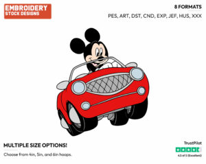 Mickey Driving His Car - Disney's Mickey Mouse - Embroidery Design in 3 sizes & 8 formats