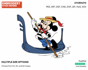Mickey On A Gondola - Disney's Mickey Mouse - Embroidery Design in 3 sizes & 8 formats