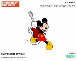Playing Electric Guitar - Disney's Mickey Mouse - Embroidery Design in 3 sizes & 8 formats