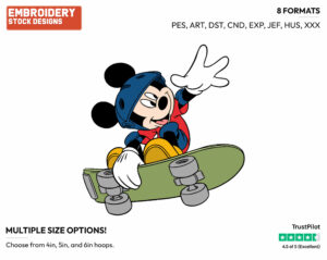Mickey Skateboarding - Disney's Mickey Mouse - Embroidery Design in 3 sizes & 8 formats