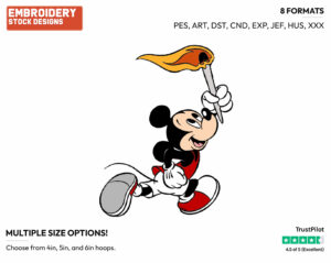 Running With Torch - Disney's Mickey Mouse - Embroidery Design in 3 sizes & 8 formats