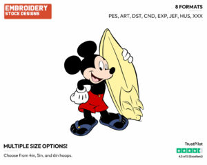 Mickey Mouse, Surfboard - Disney's Mickey Mouse - Embroidery Design in 3 sizes & 8 formats