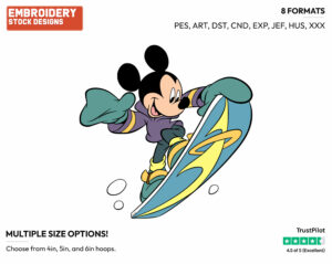 Snowboarding - Disney's Mickey Mouse - Embroidery Design in 3 sizes & 8 formats